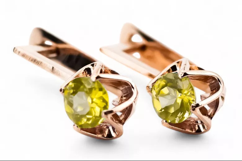 Earrings Vintage Jewlery Yellow Peridot Original Vintage 14K Rose Gold vec005r