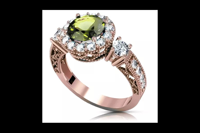 Ring Vintage Jewlery Yellow Peridot Original Vintage 14K Rose Gold crc003r