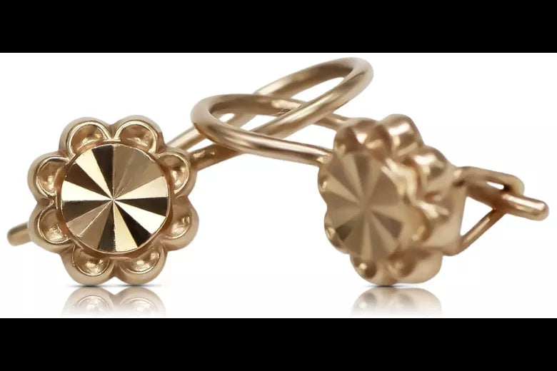 Vintage rose pink 14k 585 gold  Vintage flower earrings ven229