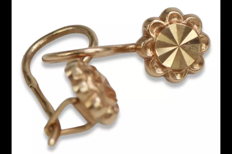 Vintage rose pink 14k 585 gold  Vintage flower earrings ven229