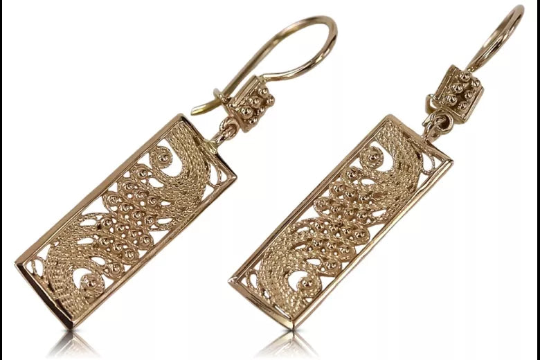 Vintage rose pink 14k 585 gold Vintage Hanging earrings ven171