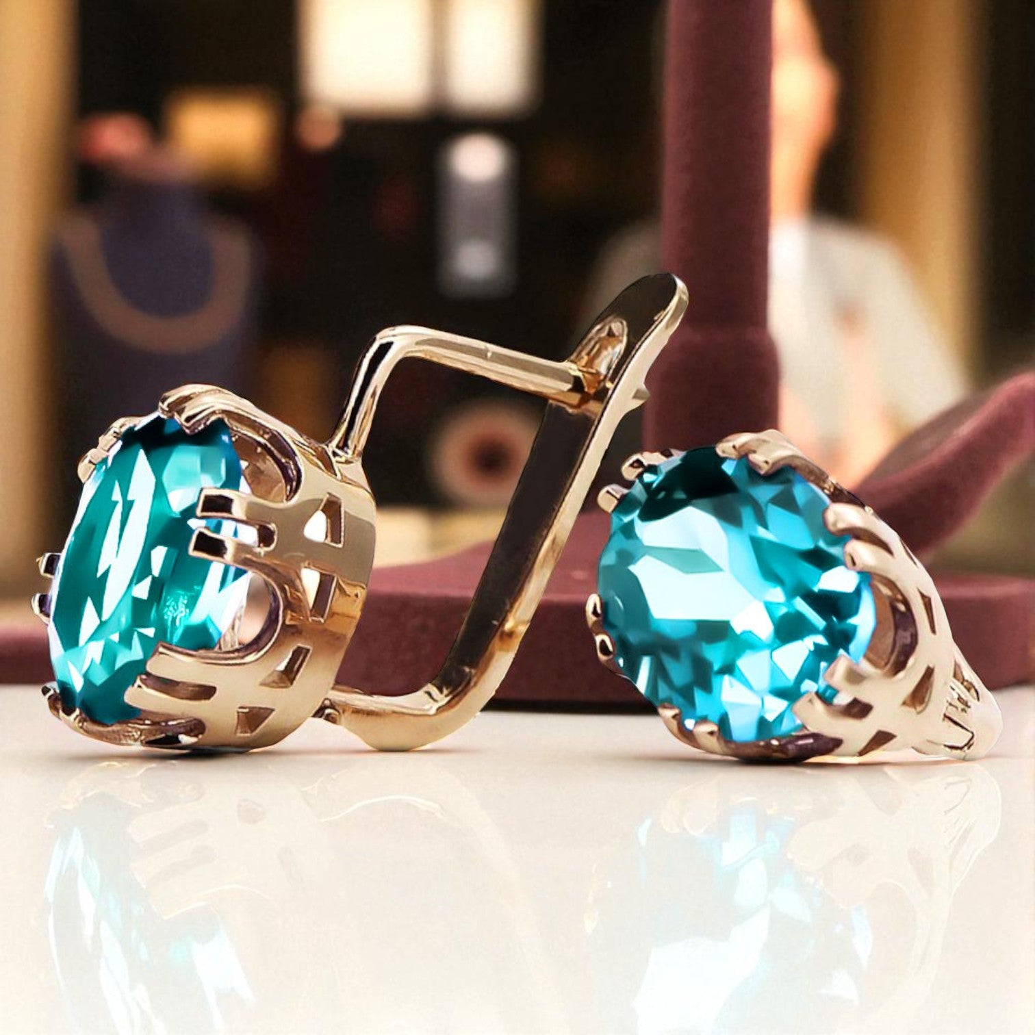 Aquamarine Original Vintage 14K Rose Gold Earrings Vintage Jewlery vec016r