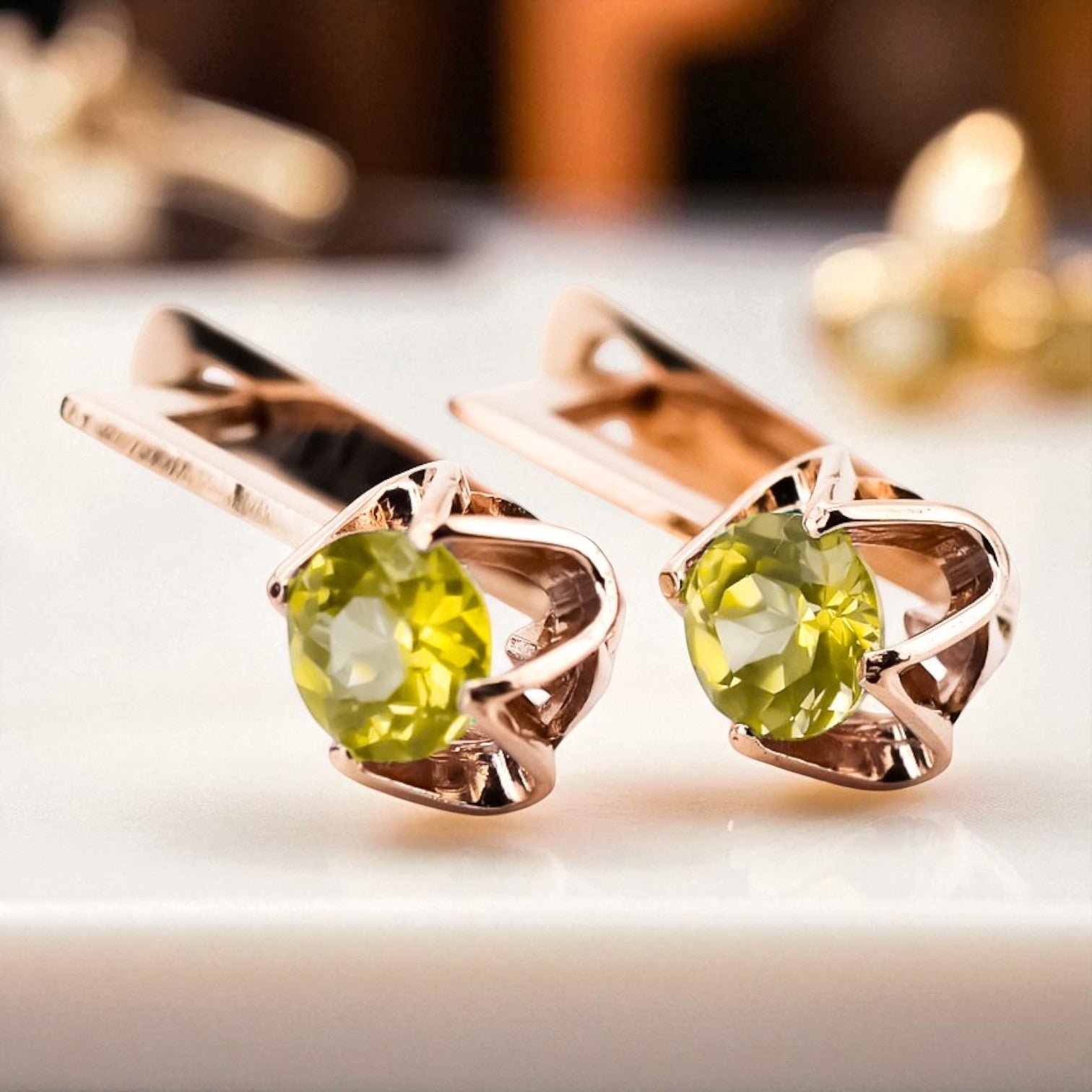 Earrings Vintage Jewlery Yellow Peridot Original Vintage 14K Rose Gold vec005r