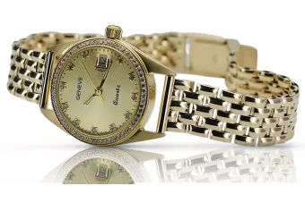 Złoty zegarek damski 14k w style Rolex z BRYLANTAMI 0.25ct Geneve lwd078ydyz&lbw004y