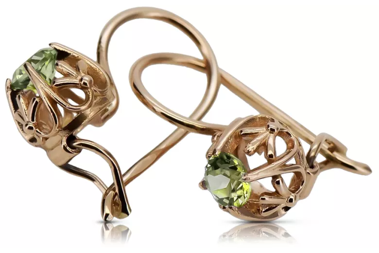 "14K Rose Gold Vintage Earrings with Sparkling Yellow Peridot" vec145