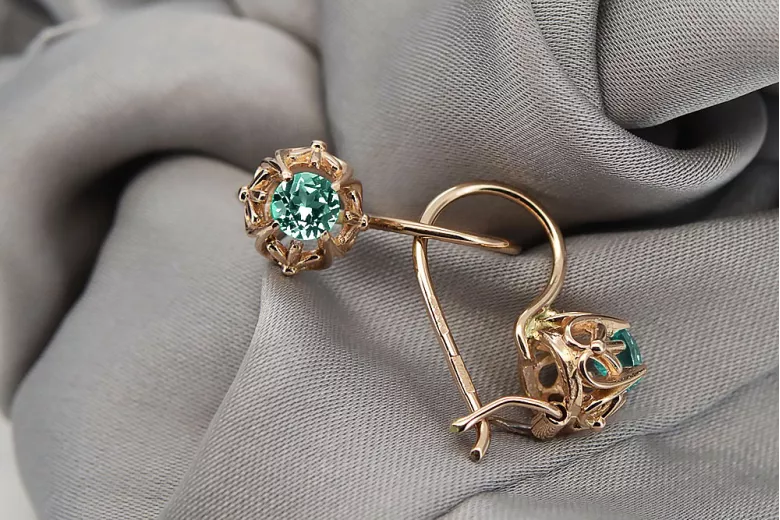 "Élégantes boucles d'oreilles vintage en or rose 14k 585 et Émeraude" vec145