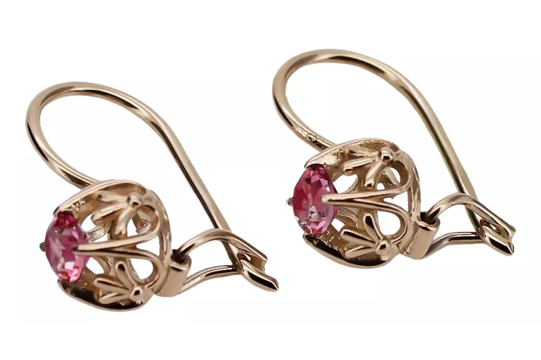 Originales Vintage-Roségold 14 Kara mit Rubinrot Ohrringe vec145