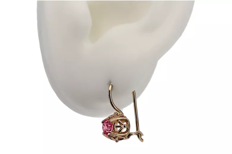 Originales Vintage-Roségold 14 Kara mit Rubinrot Ohrringe vec145