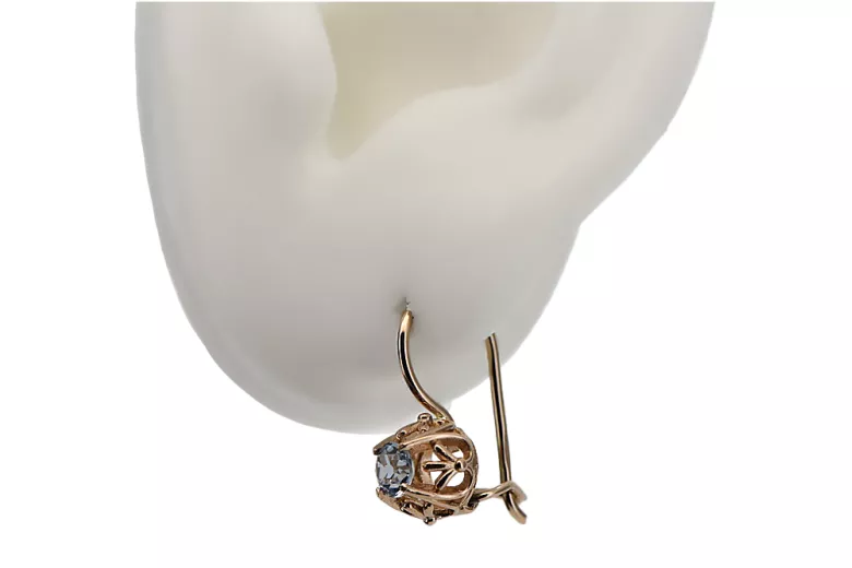 Élégantes boucles d'oreilles vintage en Or rose 14 carats avec Aigue-marine vec145