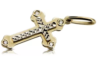 "Or Jaune Blanc 14k 585 - Croix Orthodoxe Décorée de Zircon" oc011yw