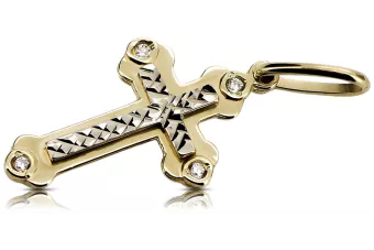 "Elegant 14k Yellow White Gold Orthodox Zircon Cross Pendant"  oc011yw
