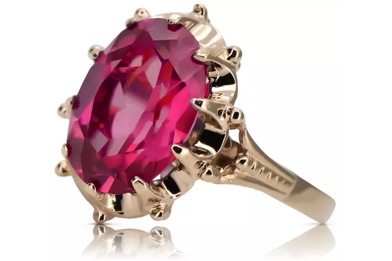 Ruso soviético rosa 14k 585 oro Alexandrite Ruby Esmeralda anillo Zircon vrc084