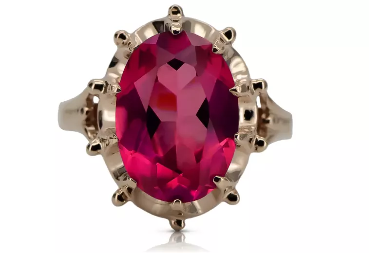 Ruso soviético rosa 14k 585 oro Alexandrite Ruby Esmeralda anillo Zircon vrc084