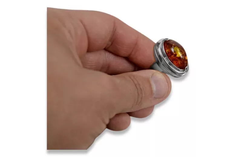 Radziecki 14k 585 złoty Rosyjski pierścionek z różowego złota z bursztynem  vrab004