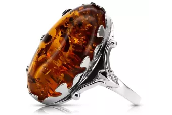 Silver 925 unique amber ring vrab052s Russian Soviet jewelry style