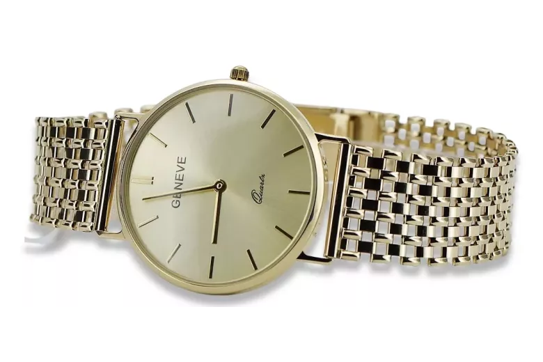 Gold men's watch Geneve ★ zlotychlopak.pl ★ Gold purity 585 333 Low Price!