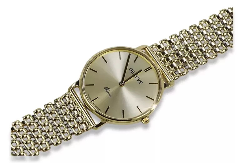 Gold men's watch Geneve ★ zlotychlopak.pl ★ Gold purity 585 333 Low Price!