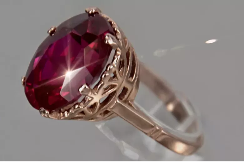 Ruso soviético rosa 14k 585 oro Alexandrite Ruby Esmeralda anillo Zircon vrc084