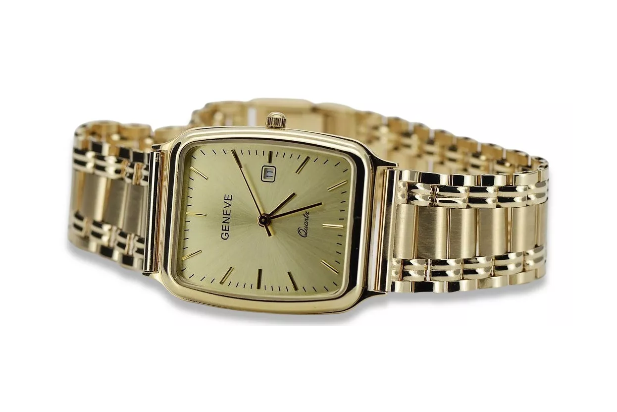 Gold men's watch Geneve ★ zlotychlopak.pl ★ Gold purity 585 333 Low Price!