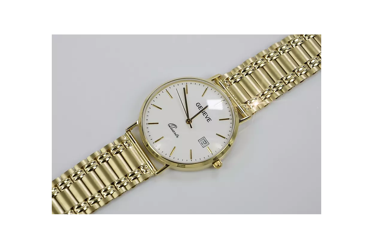 Gold men's watch Geneve ★ zlotychlopak.pl ★ Gold purity 585 333 Low Price!