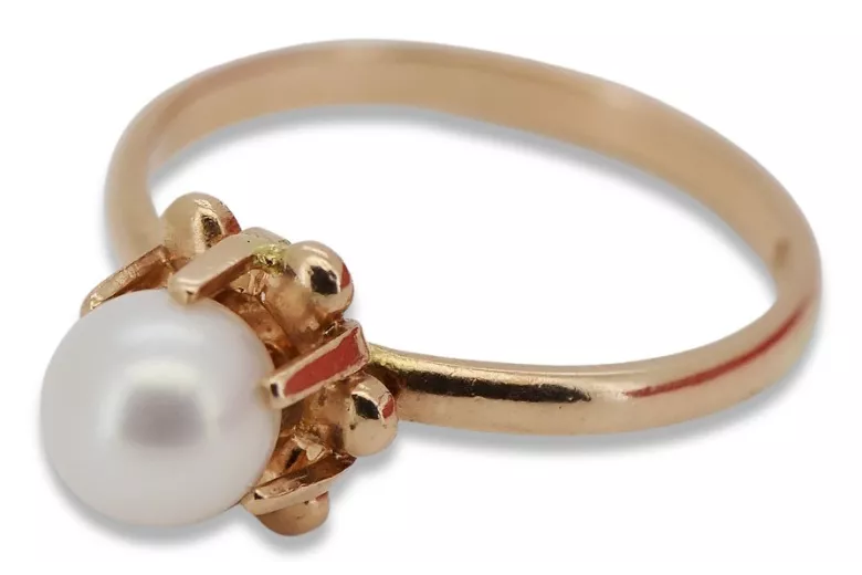 Russian rose Soviet pink USSR red 585 583 gold pearl ring  vrpr011