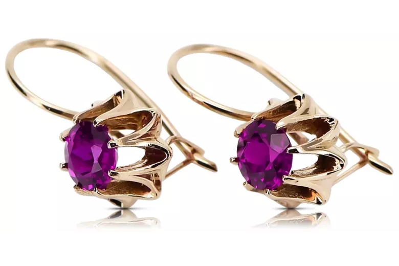 Rose pink 14k 585 gold amethyst earrings vec092 Vintage