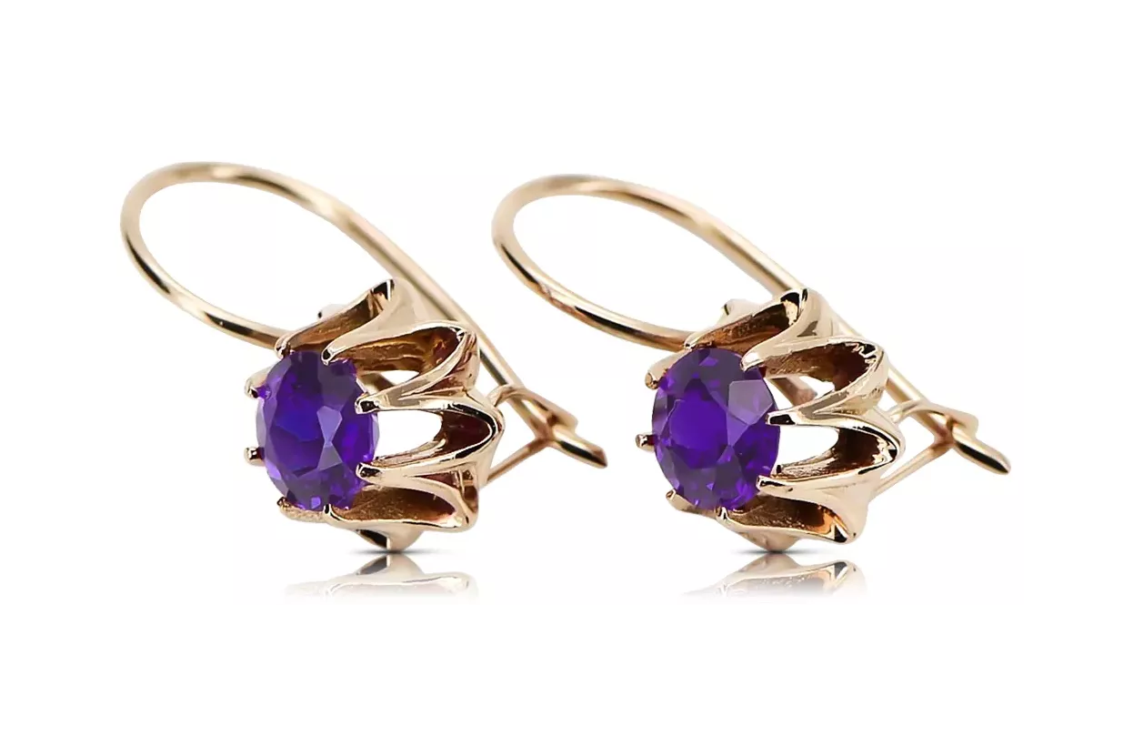 Boucles d'oreilles rose 14k 585 or alexandrite vec092 Vintage russe style soviétique