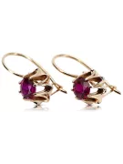 Rose pink 14k 585 gold ruby earrings vec092 Vintage Russian Soviet style