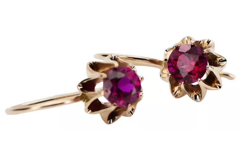 Rosa rosa 14k 585 oro ruby pendientes vec092 Estilo soviético ruso vintage