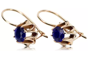 Rose pink 14k 585 gold sapphire earrings vec092 Vintage