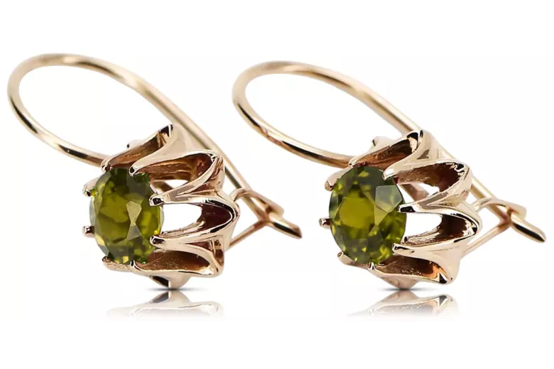 Kolczyki z różowego czerwonego 14k złota 585 z peridotem vec092 Vintage