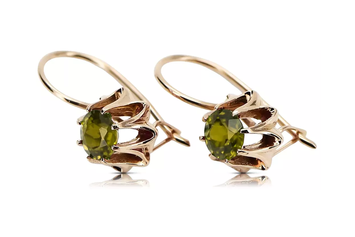 Rose pink 14k 585 gold peridot earrings vec092 Vintage Russian Soviet style