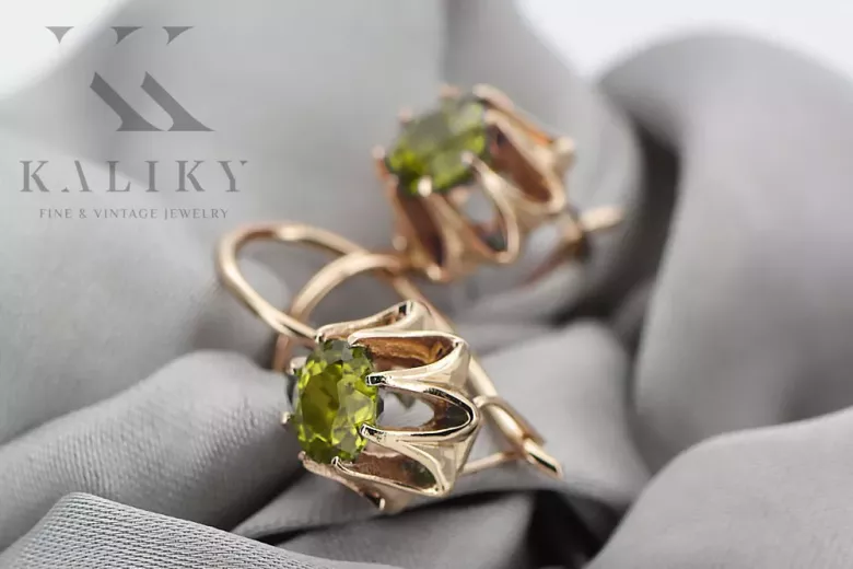 Kolczyki z różowego czerwonego 14k złota 585 z peridotem vec092 Vintage