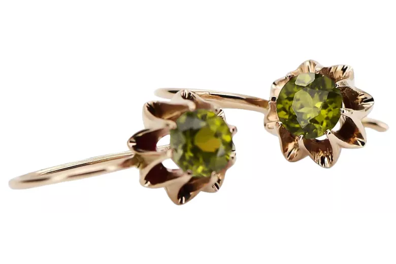 Kolczyki z różowego czerwonego 14k złota 585 z peridotem vec092 Vintage