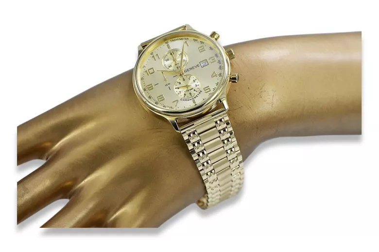 Gold men's watch Geneve ★ zlotychlopak.pl ★ Gold purity 585 333 Low Price!