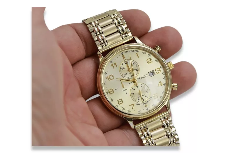 Жълт 14k 585 златен мъжки часовник Geneve mw005ydg&mbw006y18cm