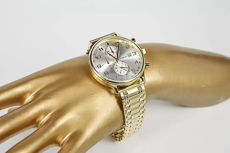 Gold men's watch Geneve ★ zlotychlopak.pl ★ Gold purity 585 333 Low Price!