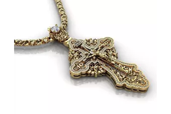 Yellow 14k gold orthodox cross pendant with stones cgoc002y