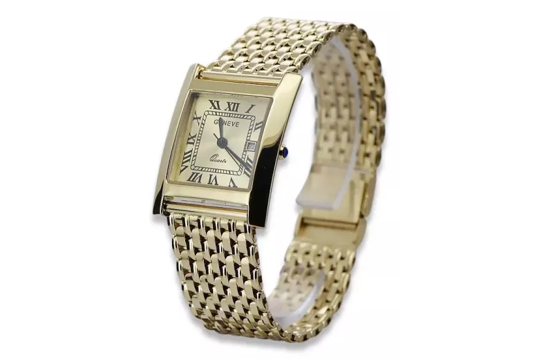 Goldene Herrenuhr Geneve ★ zlotychlopak.pl ★ Gold Reinheit 585 333 Niedriger Preis!