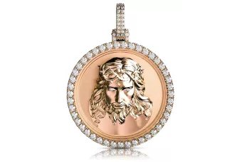 Rose rosa 14k gold 585 Jesus Anhänger Ikone mit Rubin Zirkon cgpj004r