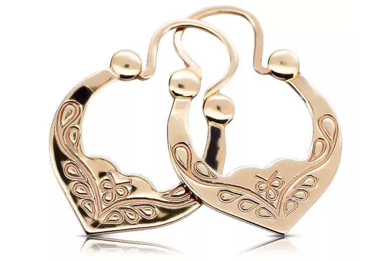 Rose rose russe soviétique 14k 585 or URSS Vintage Gipsy boucles d’oreilles ven017