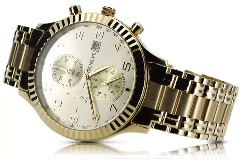 Gold men's watch Geneve ★ zlotychlopak.pl ★ Gold purity 585 333 Low Price!