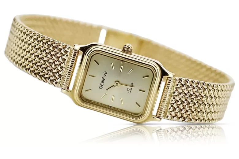 reloj Geneve de oro de 14 quilates para mujer con brazalete Lw023y&lbw004y