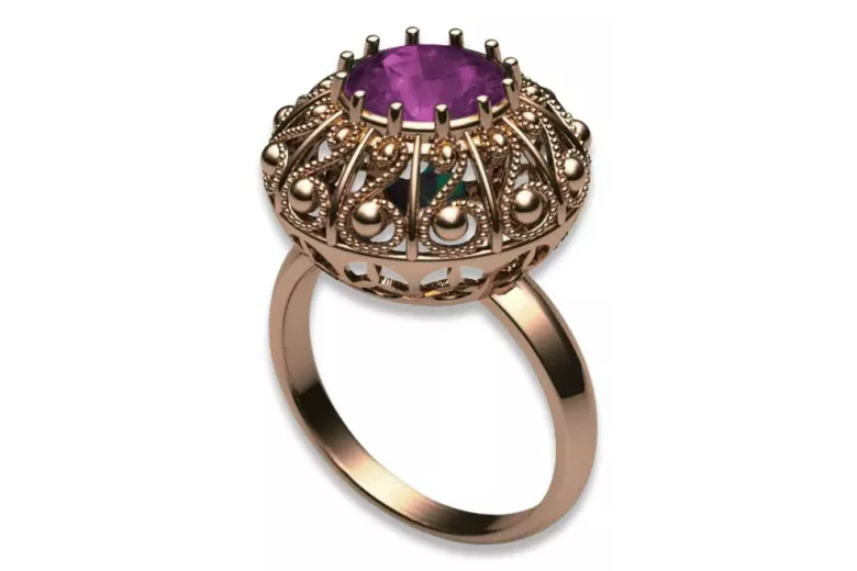 Ring Amethyst Original Vintage 14K Rose Gold Vintage craft vrc059r