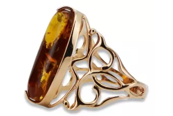 Rose 14k 585 gold amber ring vrab003 Russian Vintage jewelry style