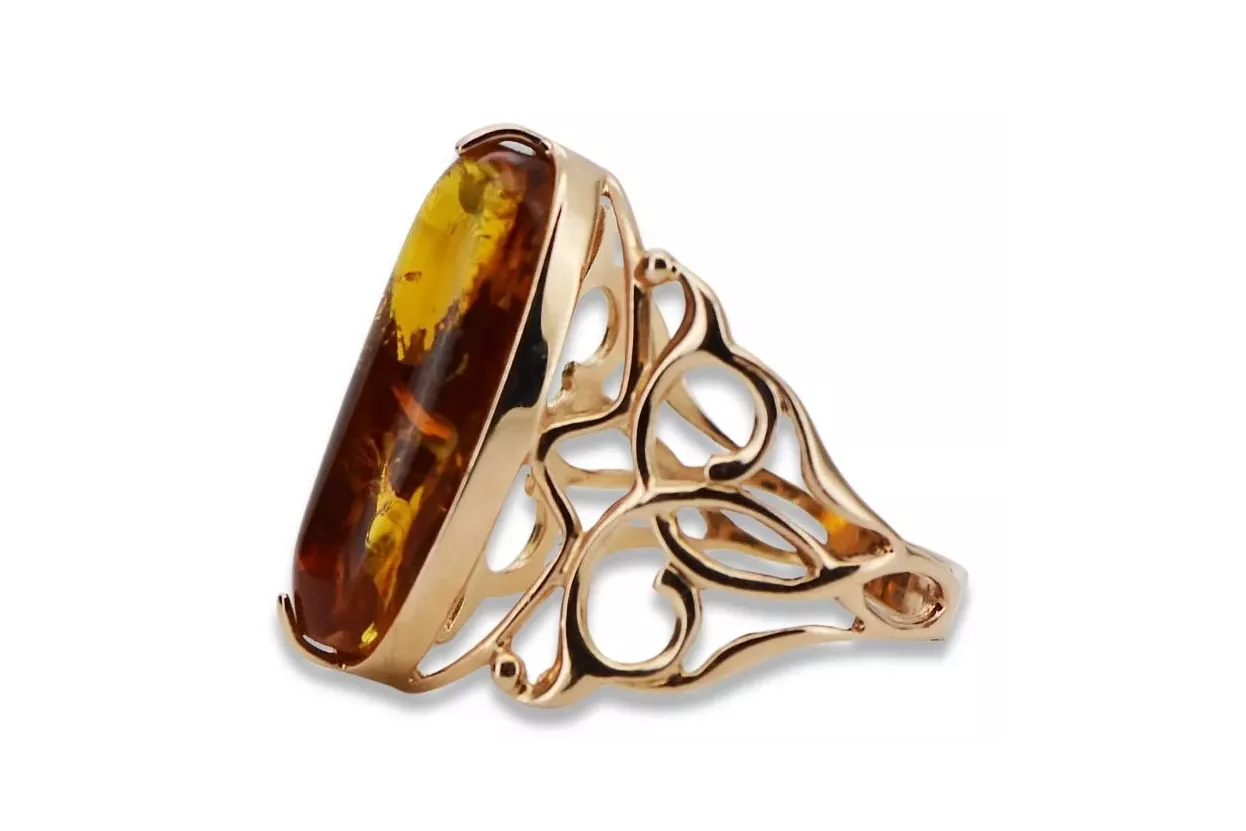 Rose russe rose soviétique rouge 585 583 or amber ring vrab008