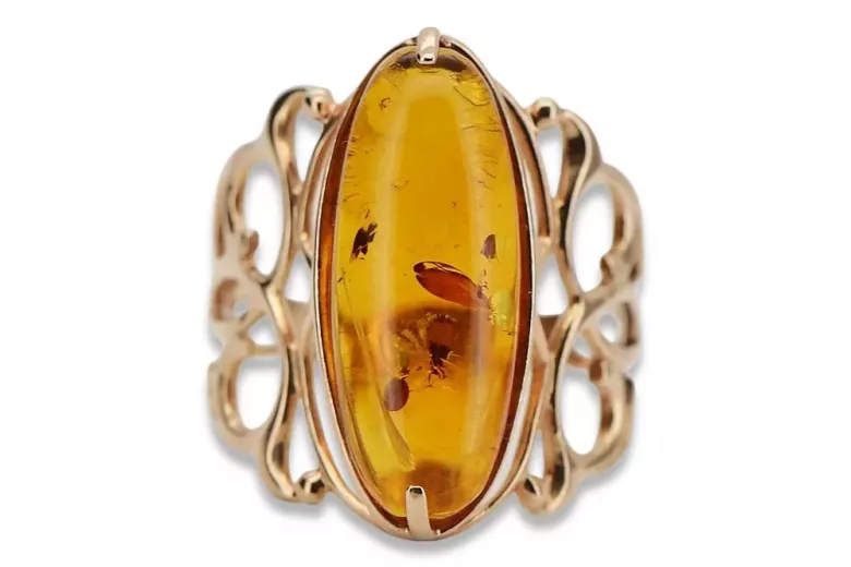 Rose russe rose soviétique rouge 585 583 or amber ring vrab008