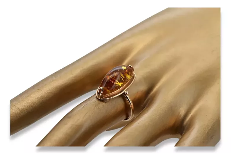 Rose russe rose soviétique rouge 585 583 or amber ring vrab008