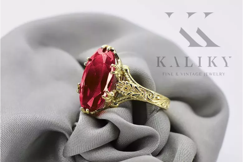 18K Yellow Gold Ruby Ring Vintage Polish Jewelry