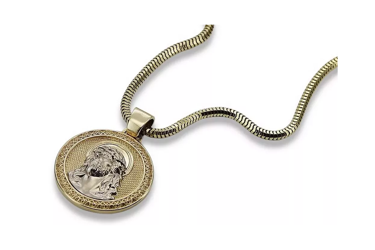 Médaille Jezus & chaîne de cordes en or 14k pj005yw20έcc020y50